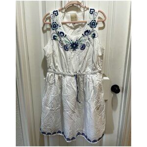 ModCloth White Dress with Blue Embroidery - 1X